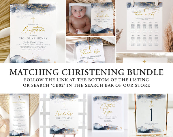 Printable Welcome Sign, Christening Welcome Sign, Baptism Welcome Sign, Navy and Gold, Navy Watercolor Welcome Sign, Navy and Gold Sign