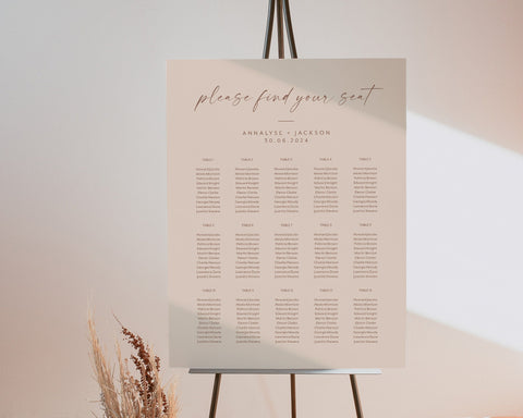 Wedding Seating Chart, Printable Seating Chart, Wedding Seating Chart Poster, Minimalist Wedding, Editable Seating Plan, Simple, Annalyse