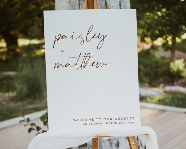 Minimal Wedding Welcome Sign Template, Modern Calligraphy Sign, Editable Wedding Welcome, Printable Reception Sign Template, Simple, Paisley