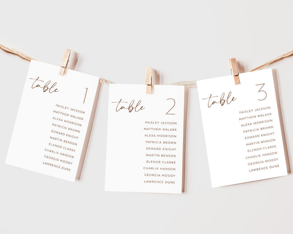 Wedding Seating Chart Card Template, Minimalist Wedding Seating Chart Cards, Modern Seating Chart Cards, Table Number Seating Cards, Paisley