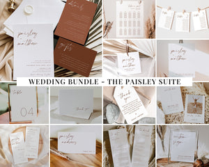 Wedding Invitation Bundle, Minimalist Wedding Invitation Template, Wedding Suite, Printable Wedding Invitation, Editable Modern, Paisley