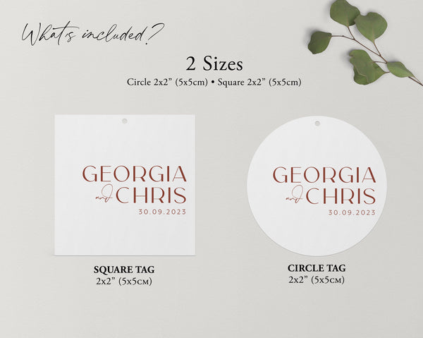 Square Wedding Gift Tags, Minimalist Wedding Favour Tags, Thank You Gift Tags for Wedding, Bonbonniere Tags, Round Favor Tags, Georgia