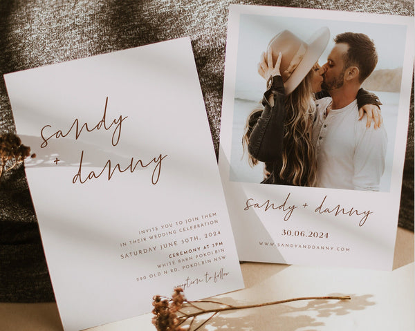 Wedding Invitation Template, Invitation with Photo, Wedding Invite, Wedding Invitation Template Download, Minimalist Wedding, Rustic, Sandy
