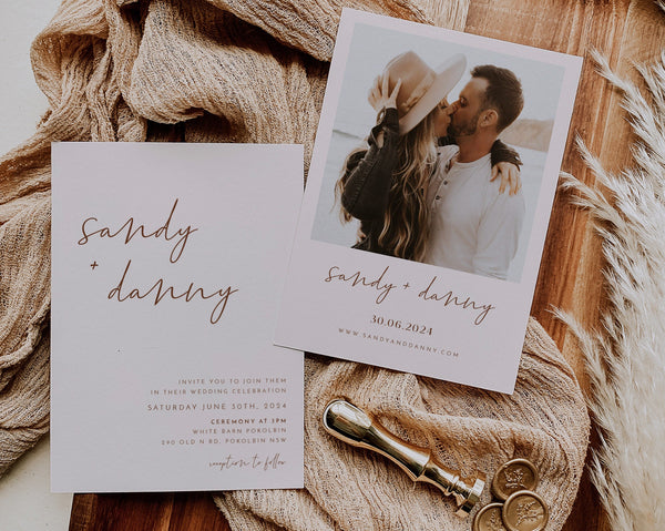 Minimalist Wedding Invitation Template Set, Wedding Invitation Template Download, Editable Modern Wedding Invite, Instant Download, Sandy