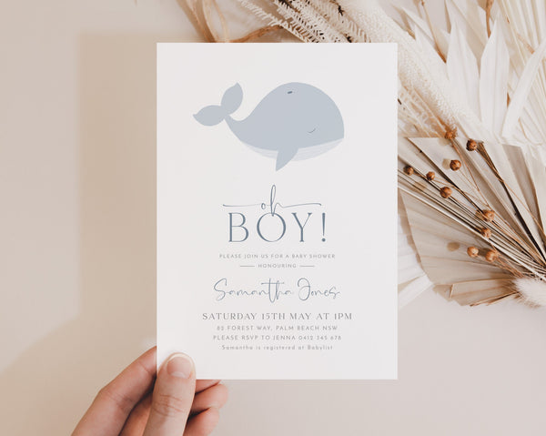Whale Baby Shower Invitation, Blue Whale Invitation, Boy Baby Shower Invitation, Couples Shower, Oh Boy Invitation, Whale Baby Invitation