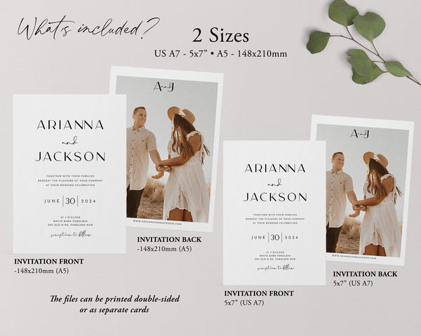 Minimalist Wedding Invitation Template, Invitation with Photo, Modern Wedding Invite, Wedding Invitation Template Download, Rustic, Arianna