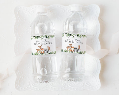 Woodlands Water Bottle Label, Baby Shower Water Label, Printable Water Bottle Label, Baby Shower Animal Water Label Sticker, Gender Neutral