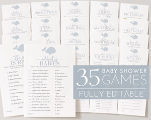 Whale Baby Shower Games, Editable Baby Shower Games, Printable Game, Boy Baby Games Pack, Celebrity, Baby Boy Game, Baby Bump, Porn or Labor