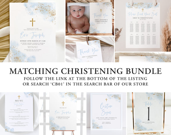 Editable Sign, 8x10, Blue and Gold Signs, Christening Signs, Baptism Signs, Landscape | Portrait | Printable Signs | Boys Christening