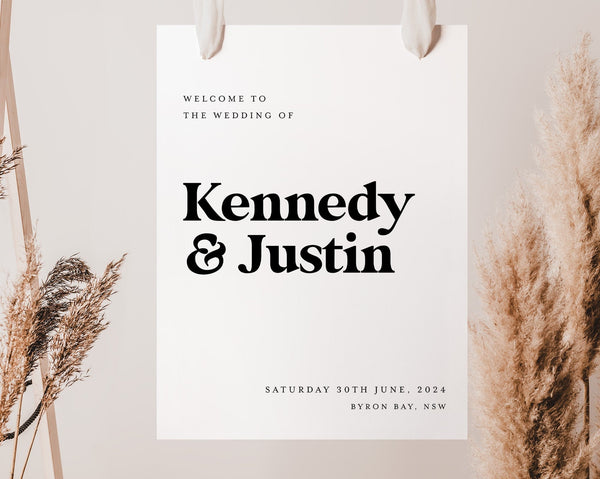 Minimal Wedding Welcome Sign Template, Modern Calligraphy Sign, Editable Wedding Welcome, Printable Reception Sign Template, Simple, Kennedy