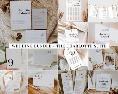 Wedding Invitation Bundle, Minimalist Wedding Invitation Template, Wedding Suite, Printable Wedding Invitation, Editable Modern, Charlotte