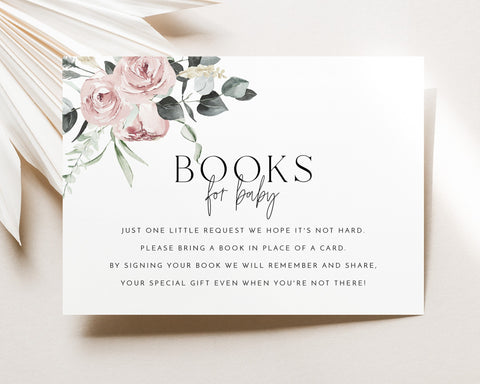 Books For Baby Card Printable, Book Request Card, Pink Floral Baby Shower Book For Baby, Pink Flower Invitation, Pink Baby Shower Printables