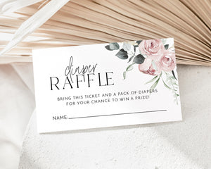 Diaper Raffle Card, Pink Floral Baby Shower Diaper Raffle Card, Editable Diaper Raffle Template, Printable Diaper Raffle, Nappy Raffle Card
