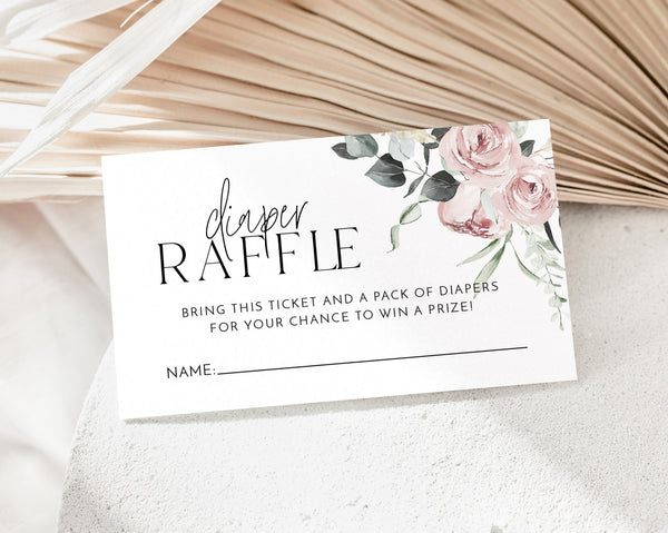 Diaper Raffle Card, Pink Floral Baby Shower Diaper Raffle Card, Editable Diaper Raffle Template, Printable Diaper Raffle, Nappy Raffle Card