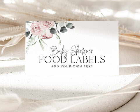 Baby Shower Food Labels, Floral Food Label Card, Food Tent Card, Food Tags, Boho Food Labels, Folded Food Cards, Tent Food Labels, Pink Baby