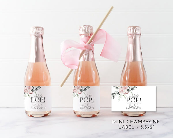 Baby Shower Mini Champagne Labels, Printable Wine Labels, Floral Champagne Labels, Ready to Pop Labels, Floral Baby Champagne Bottle Labels