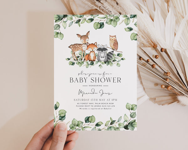 Woodlands Baby Shower Invitation, Baby Shower Invite Template, Printable Gender Neutral Invitation, Greenery Baby Shower Invite, Deer Baby