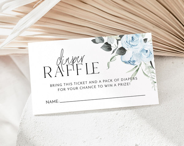 Diaper Raffle Card, Blue Floral Baby Shower Diaper Raffle Card, Editable Diaper Raffle Template, Printable Diaper Raffle, Nappy Raffle Card