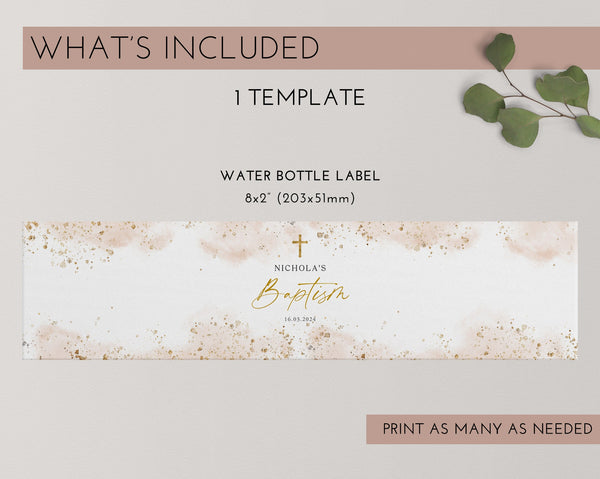 Baptism Water Bottle Label, Christening Water Label, Printable Water Bottle Label, Baptism Girl Water Label Stickers, Pink and Gold Baptism