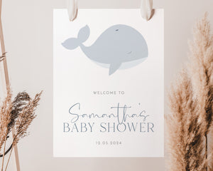 Whale Welcome Sign, Whale Baby Shower Welcome Sign, Boy Baby Shower Welcome Sign, Blue Baby Boy Whale, Baby Shower Signs, Editable Printable