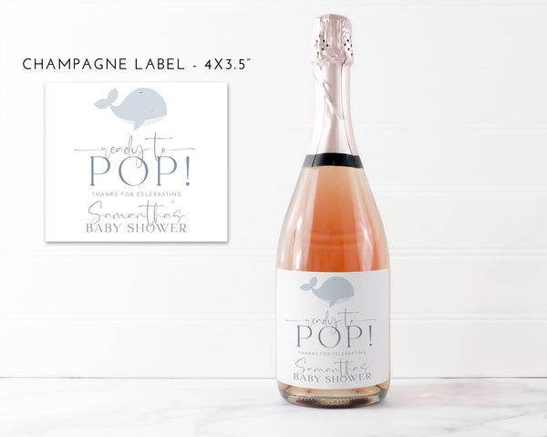 Baby Shower Mini Champagne Labels, Printable Wine Labels, Whale Champagne Labels, Ready to Pop Labels, Whale Baby Champagne Bottle Labels