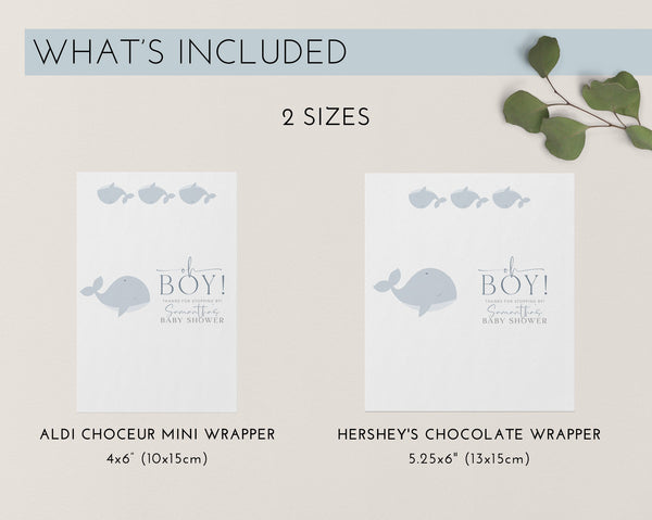 Whale Chocolate Bar Wrapper Template, Printable Candy Bar Wrapper, Baby Shower Candy Bar Wrapper, Birthday Party Favors, Whale Baby Shower