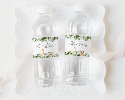 Safari Water Bottle Label, Baby Shower Water Label, Printable Water Bottle Label, Baby Shower Animal Water Label Sticker, Tropical Animals