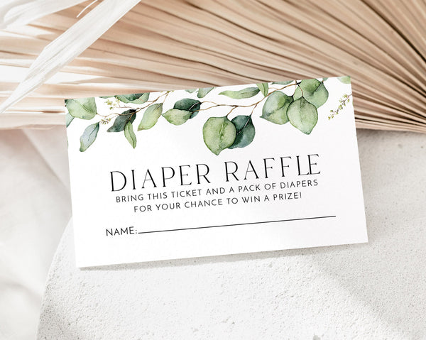 Diaper Raffle Card, Greenery Baby Shower Diaper Raffle Card, Editable Diaper Raffle Printable, Diaper Raffle Template, Nappy Raffle Card