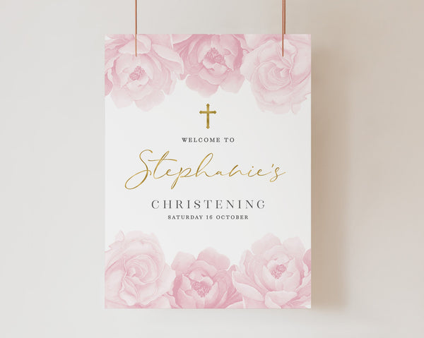 Printable Welcome Sign, Christening Welcome Sign, Baptism Welcome Sign, Pink Floral Welcome Sign, Pink Baptism Sign, Pink Flowers
