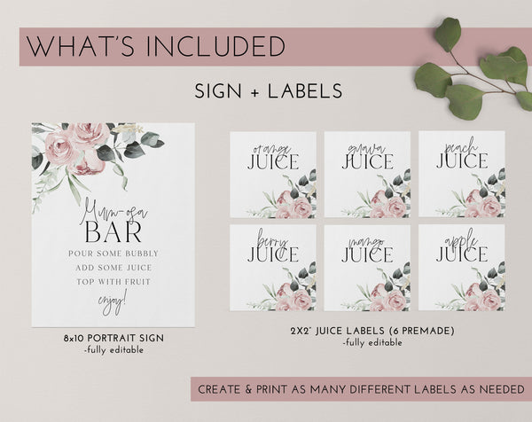 Mumosa Bar Sign, Momosa Bar Sign, Mimosa Bar Sign, Juice Labels, Mimosa Juice Tags, Baby Shower Sign, Pink Floral Baby Shower Sign, Mom-osa