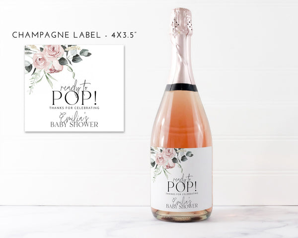Baby Shower Mini Champagne Labels, Printable Wine Labels, Floral Champagne Labels, Ready to Pop Labels, Floral Baby Champagne Bottle Labels