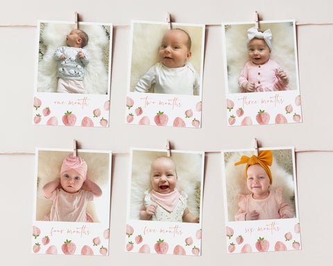 First Year Photos, 1st Birthday Milestone Photos, Baby's First Year Month Photos, Monthly Photo Banner, Birthday Decor, Strawberry Birthday