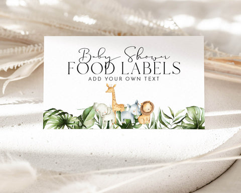 Baby Shower Food Labels, Tropical Safari Food Label Card, Food Tent Card, Baby Shower Food Tags, Folded Food Cards, Tented Food Labels