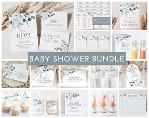 Baby Shower Invitation Bundle, Printable Baby Shower Invitation and Games Bundle, Editable Game, Floral Baby Shower Package, Invitation Game