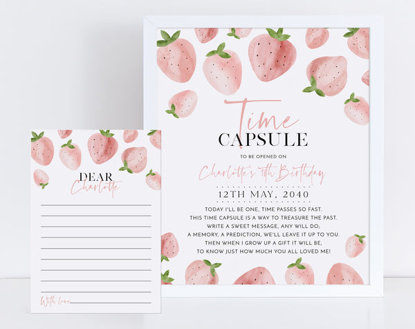 Berry First Time Capsule, 1st Birthday Time Capsule Sign, Time Capsule Template, Strawberry 1st Birthday, Time Capsule Template Digital