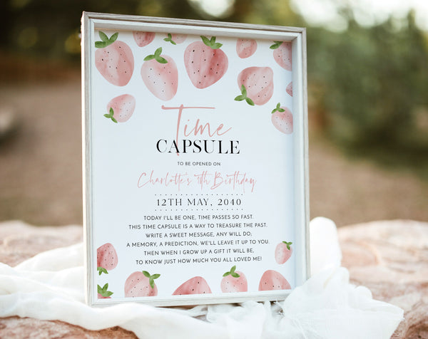 Berry First Time Capsule, 1st Birthday Time Capsule Sign, Time Capsule Template, Strawberry 1st Birthday, Time Capsule Template Digital