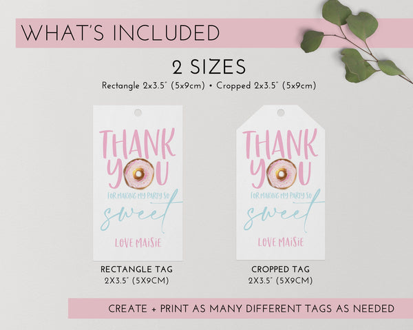 Donut Favour Tags, Birthday Thank You Tags, Donut 1st Birthday Favor Tag, Gift Tag, Editable Birthday Tag, Printable Gift Tag, Donut Grow Up