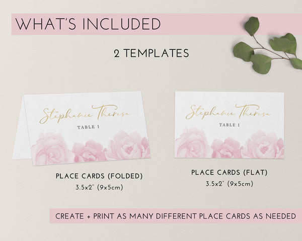 Christening Place Card Template, Printable Place Cards, Baptism Place Cards, Pink Floral and Gold, Pink Girls Christening Place Cards, Pink
