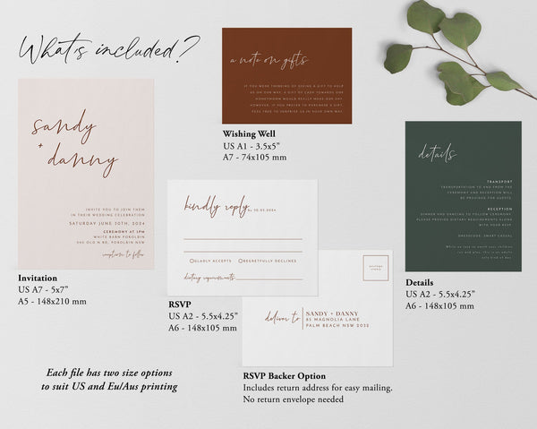 Minimalist Wedding Invitation Template Set, Wedding Invitation Template Download, Editable Modern Wedding Invite, Instant Download, Sandy