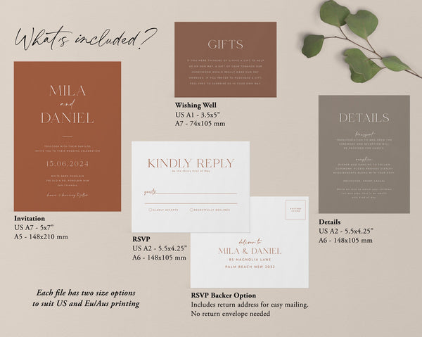 Boho Wedding Invitation Set Template, Minimal Wedding Invite, Instant Download, Editable Modern Wedding, Printable Invitation, Mila