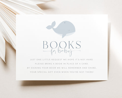 Books For Baby Card Printable, Book Request Card, Blue Whale Baby Shower Book For Baby, Blue Whale Invitation, Blue Baby Shower Printables