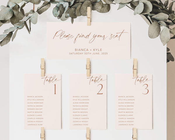 Wedding Seating Chart Card Template, Minimalist Wedding Seating Chart Cards, Modern Seating Chart Cards, Table Number Seating Cards, Bianca