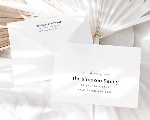 Envelope Template, Printable Envelope Address Template, Modern Wedding Envelope Addressing Editable, Minimal Envelope Address, Charlotte