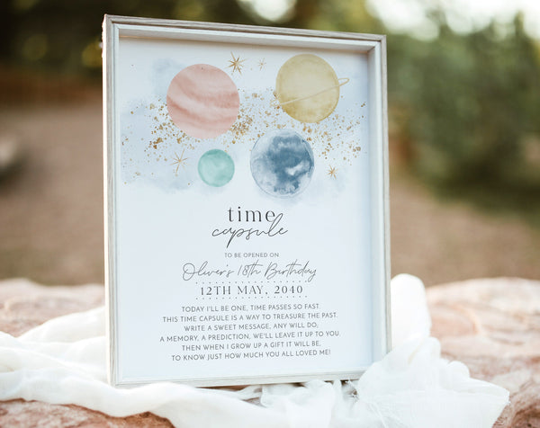 Time Capsule First Birthday, 1st Birthday Time Capsule Sign, Time Capsule Template, First Trip Around The Sun 1st Birthday, Editable Time