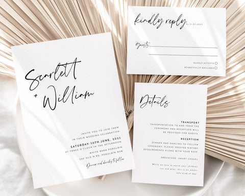 Minimalist Wedding Invitation Template Set, Wedding Invitation Template Download, Editable Modern Wedding Invite, Instant Download, Scarlett