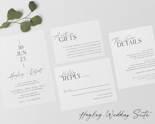 Minimalist Wedding Invitation Template Set, Wedding Invitation Template Download, Editable Modern Wedding Invite, Instant Download, Hayley