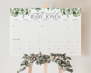 Baby Shower Due Date Calendar, Greenery Baby Birth Date Sign, Guess the Arrival Date Sign, Due Date Sign, Editable Printable Baby Shower