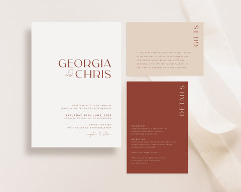 Minimal Wedding Invitation Template Download, Printable Wedding Invitation Set, Editable Modern Wedding Invites, Wedding Suite, Georgia