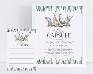 Time Capsule First Birthday, 1st Birthday Time Capsule Sign, Time Capsule Template, Australian Animals 1st Birthday Time Capsule, Aussie