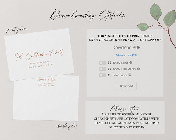 Envelope Template, Printable Envelope Address Template, Modern Wedding Envelope Addressing Editable, Minimalist Envelope Address, Bianca